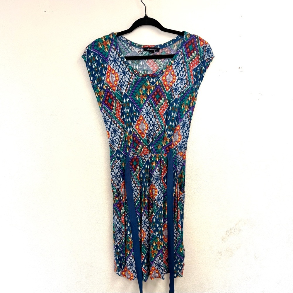 Forever 21 midi dress, super soft & stretchy with ribbon tie, colorful, size S